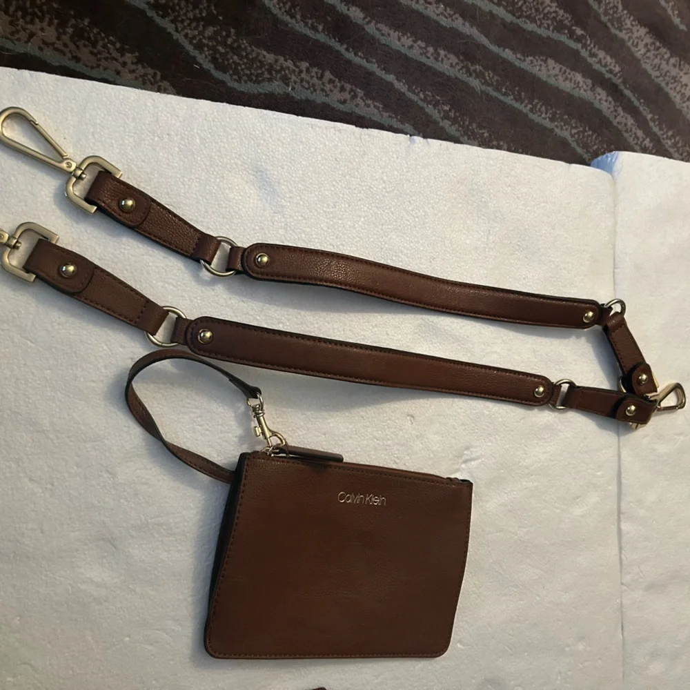 Calvin Klein brown tote purse double strap shoulder bag or crossbody wristlet